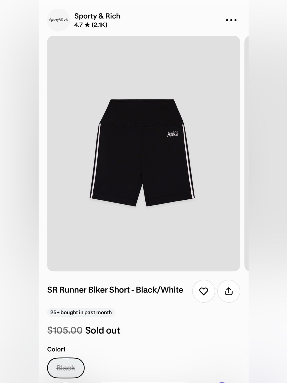 Sporty & Rich SR Runner Biker Shorts - Black/White size XL